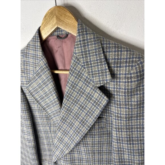 Vintage 1970s Sears Men’s Store Wool Sport Coat Blue Gray Check Plaid Men 36 - Picture 3 of 7